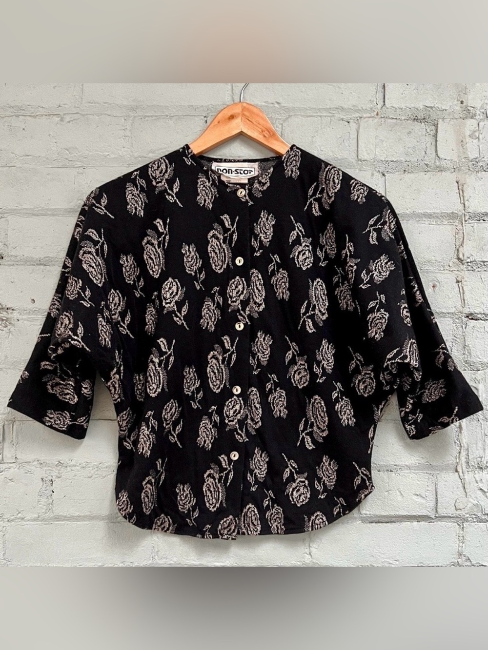 Vintage Metallic Floral Button-Up Top